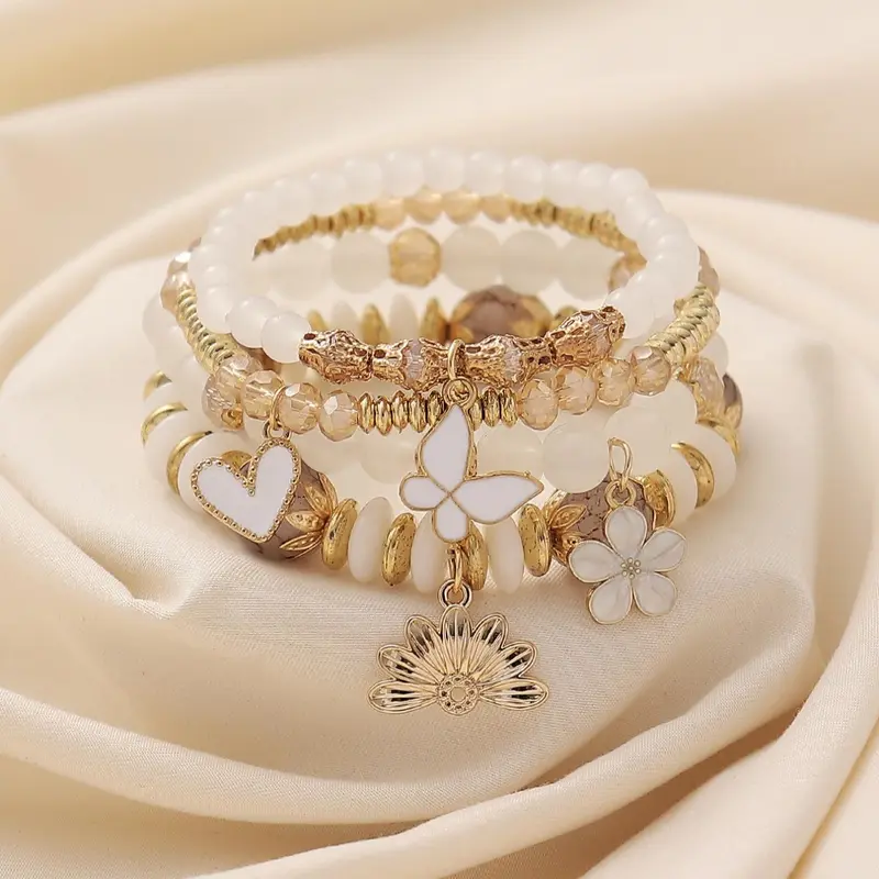 Boho Style Butterfly & Flower Design Beaded Stackable Bracelet Sets, Bangles Bracelets Set, Fashionable Jewelry for Women & Girls, Trendy All-match & Exquisite Jewelry for Birthday Gift, Trendy Jewellery Accessories