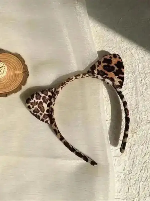Leopard Pattern Cat Ear Adjustable Headband for Women Girls Fashion Hair Accessories Cute Lovely Hairwear Animal Design Daily Use Stunning Her Crystal Gift Elegant Luxury Promise Couple Artistic Minimalist Trendy