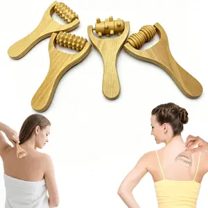 Set of 4 wooden hand massage rollers; 4 types of muscle massage sticks; handcrafted wooden massage tools; ideal for relaxing the thighs, calves, hands, and muscles throughout the body; suitable for both men and women