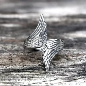 GTHIC Unisex Angel Descends Wings Ring Fashion Feather Jewelry For Daily Wear Stainless Steel
