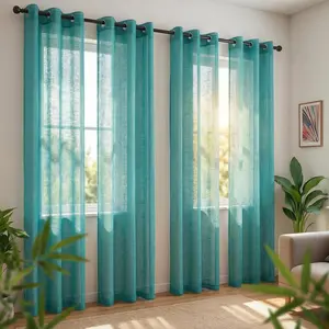 Summer Vibes, 34x95 Inch 4pcs Sheer Curtains for Living Room Bedroom Linen Sheer Curtains, Grommet Luxury Black Out Curtains for Windows Apartment L12