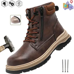 Work Boots Indestructible Safety Shoes Men Steel Toe Shoes Puncture-Proof Sneakers Men Non Slip Work Shoes Male Protective Boots High Top Water resistant Slip Resistant Roofing Shoes wear resistant