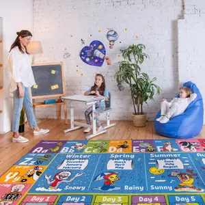 KC CUBS | Looney Tunes ABC Alphabet, Seasons, Months & Days of the Week Educational Learning & Fun Game Play Non Slip Boy & Girl Kids Area Rug Carpet for Children Bedroom, Toddler Classroom, Daycare & Baby Playroom Floor Mat, Playtime Activity