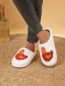 Comfortable Chicken Plush Slippers, Lightweight Soft Teddy Fabric, Cute Hen Design, Thick Fleece Lining, Non-Slip Silent, Ideal for Bedroom Living Room