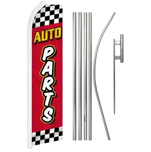 Home & Festive Party Supplies 5-Piece Red Checkered Polyester-Aluminium-Steel Auto Parts Banner and Pole Kit, Festive Advertising Backdrop