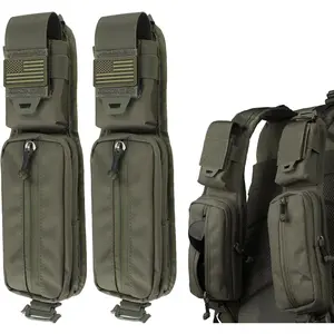 Accessories Pouch of Double Zipper Pocket Version, Backpack Strap Pouch Shoulder Strap Molle Attachment Tactical Accessories Bag Shoulder Starps Zipper Pocket Additional Phone Holder