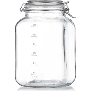 1 Gallon Square Super Wide-Mouth Glass Jars with Airtight Lids, Glass Storage Jars with 2 Measurement Mark, Sturdy Canning Jars with Large Capacity 4100 ML For Overnight Oats