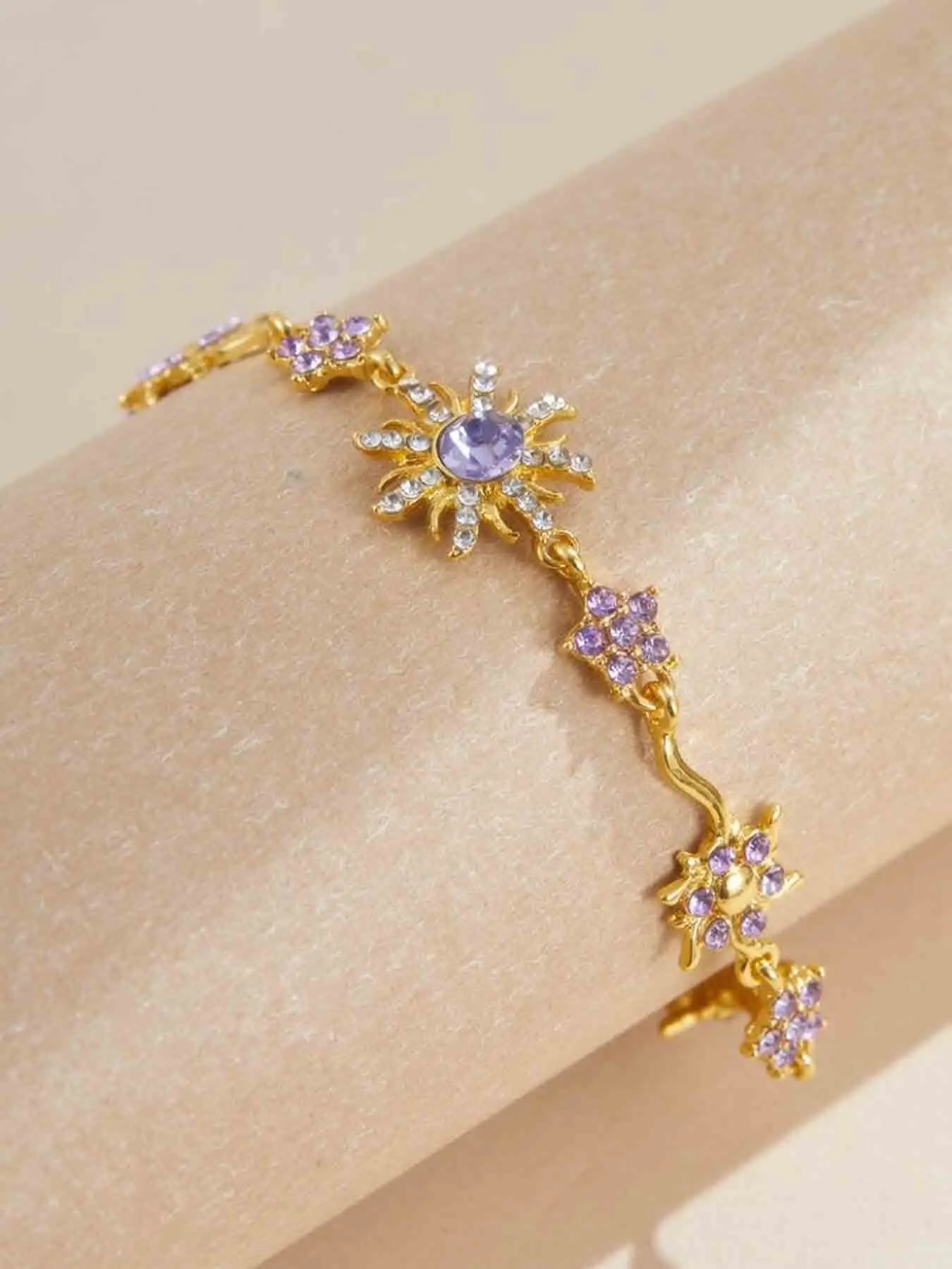 Vintage Rhinestone Sunflower Flower Design High Quality Bracelet, Elegant Women's Daily Party Accessory, Zinc Alloy Hand Chain, All Seasons Fashionable Jewelry