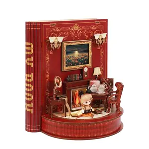 3D DIY Wooden Book Nook Kit, Handmade Book Theatre Puzzle, Bookshelf Dollhouse Model, Bookend Home Decor, Building Kit, Handmade Crafts
