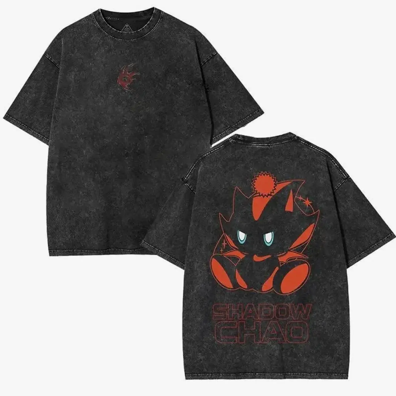 Retro Shadow Chao Graphic Tees Shirt, Video Game Unisex Oversized Heavy Cotton Wash Tee for Fan, Sonic Merch, Shadow The Hedgehog Shirt,