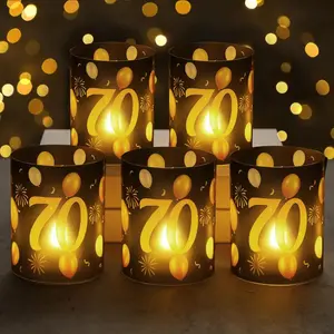 10 Sets 70th Happy Birthday Centerpieces for Table Black and  Birthday Decorations Lantern Boxes with  Lights Candles Centerpieces for Men Women 70th Party Supplies
