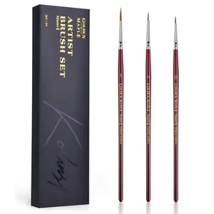 Golden Maple Master Ⅰ: 3pcs Kolinsky Sable Miniature Detail Brush Set Art Supplies Artist Bundle with Protective Tubes for Acrylic Watercolor Gouache