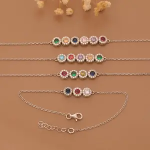 Dainty Birthstone Bracelet, Minimalist Month Stone Jewelry, Family Keepsake for Mom, Zirconia Gift