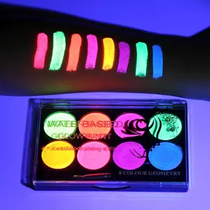Neon Face Paint,UV Blacklight Glow Face Paint,8 Bright Colors Neon Fluorescent Rave Body Paint Palette,Water Activated Eyeliner,Water Based Glow In The Dark Halloween Washable for Kids Adults