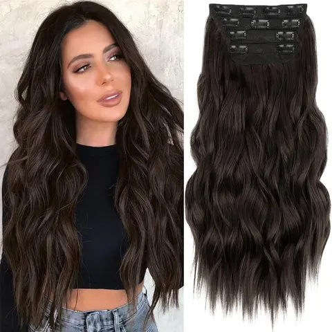 [Iridescent] Clip in Hair Extensions 24/20 Inch 4 PCS Synthetic Natural & Soft Hair & Blends Well Hair Extensions Long Wavy Hairpieces