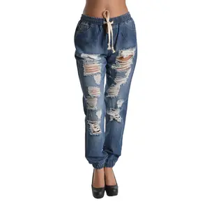 Destructed Denim Jogger Pants