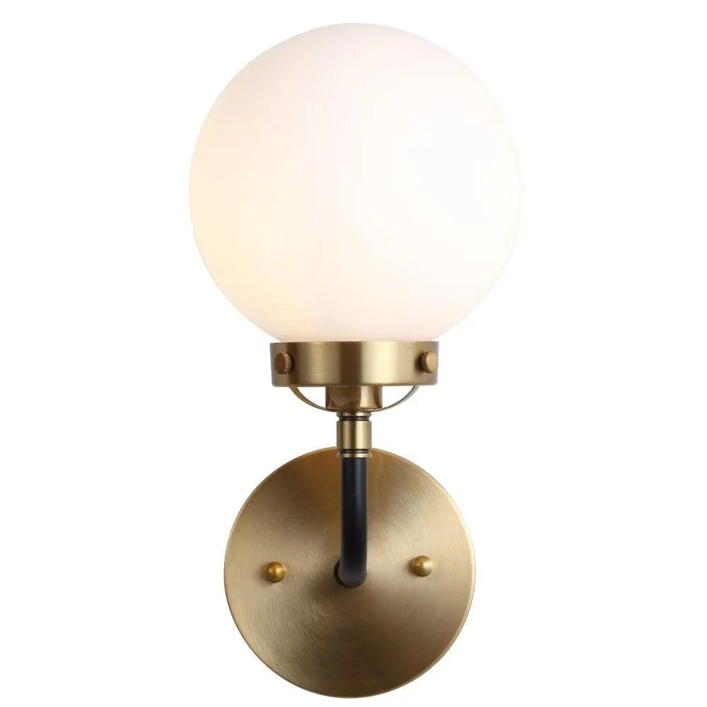JONATHAN Y Caleb Brass Vanity Wall Sconce Frosted; for Bedroom, Living Room, Hallway, Office