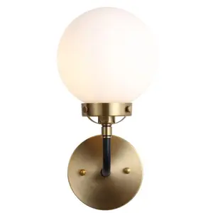 JONATHAN Y Caleb Brass Vanity Wall Sconce Frosted; for Bedroom, Living Room, Hallway, Office
