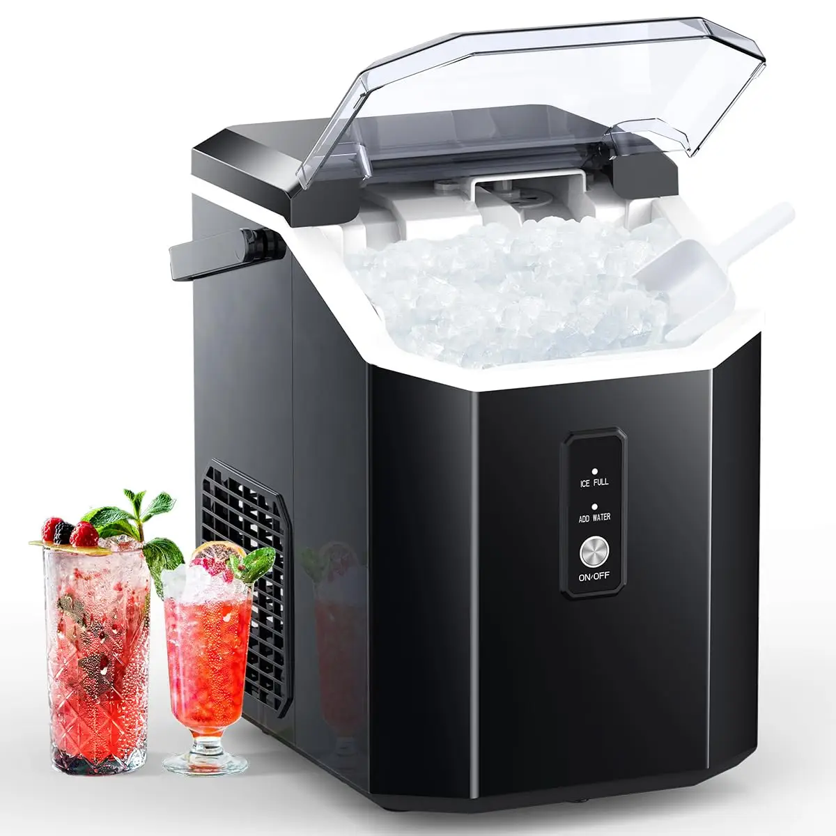 COWSAR Nugget Ice Maker, Countertop Ice Maker Nugget, Portable Ice Machine with Self-Cleaning, 34Lbs/Day, Ice Makers Countertop with Handle, Ice Scoop