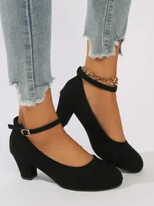 Women's All-Season Soft Velvet Mary Jane Shoes, Elegant Classy Casual Textile High Heel Work Shoes, Plus Size Wide Foot Commuter Shoes, Spring & Fall
