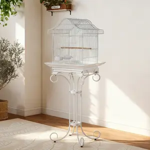[FLASH SALE] Garvee Decorative Metal Bird Cage with Stand, 57.3” Tall Spacious Aviary with Portable Handle, Removable Tray, 4 Bowls & Perches, Split Design for Parrots, Canaries, Budgies