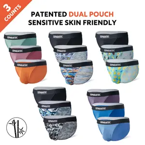 3 Counts, Men's Printed Bamboo Dual Pouch Bikini, Regular Fit Casual Comfy Breathable Sexy Bulge Enhancing Briefs  for Daily Menswear, Men's Underwear for All Seasons