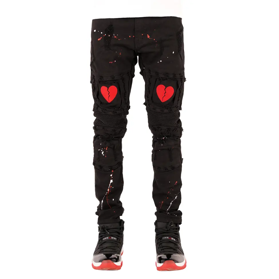 Broken Heart Jeans - Black Red Broken Heart Jeans - Black Red
