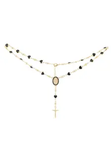 Exclusive 18-inch Virgin Mary rosary with black heart shapes and gold plated