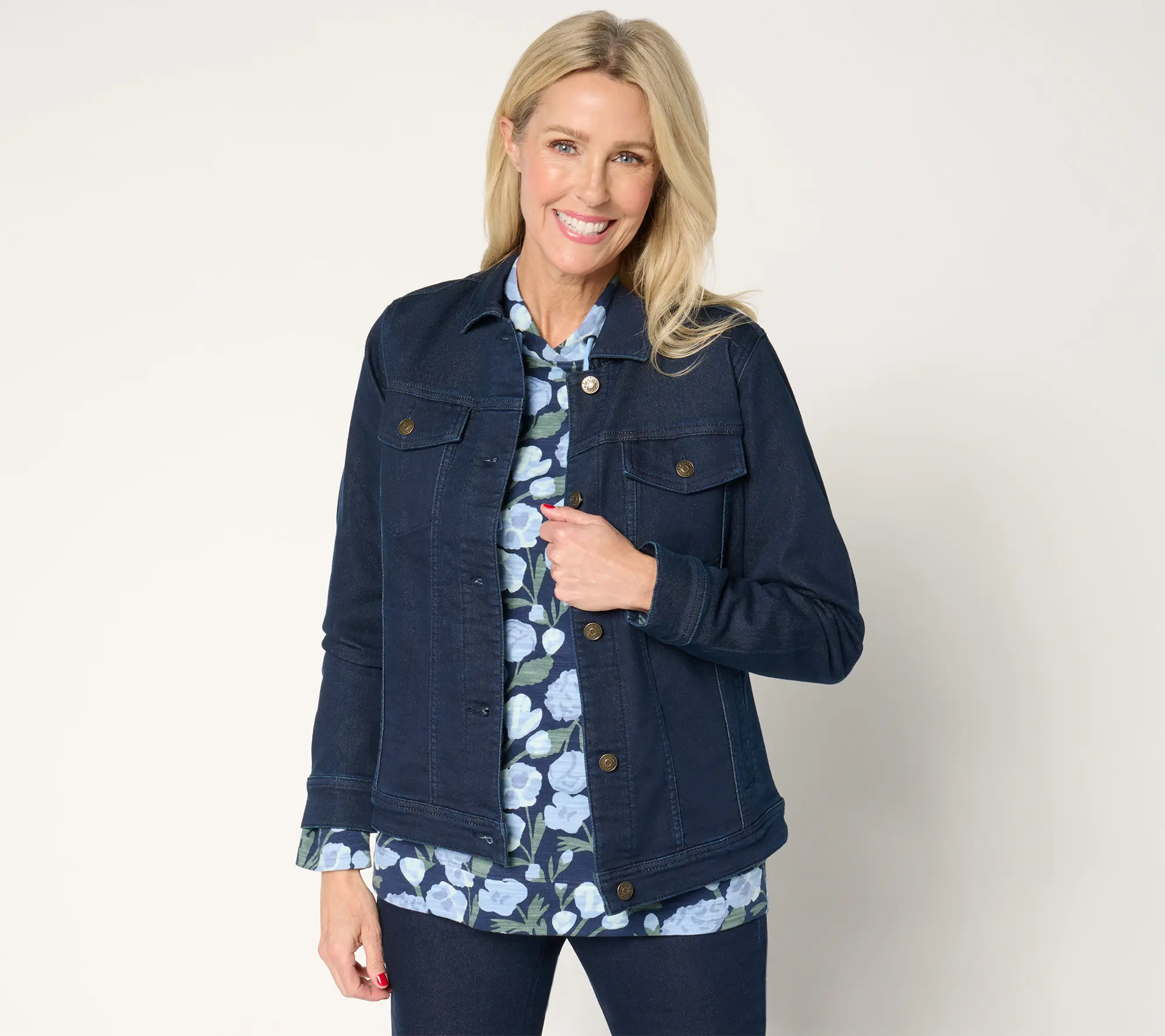 Denim & Co. Printed or Solid Comfy Knit Denim Jacket