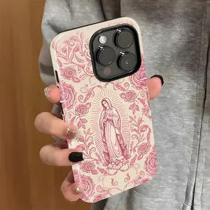 Virgin Mary Pattern Phone Case, Shockproof Rugged Cover Dual Layer Soft TPU Hard PC Bumper Hard Shell Design for iPhone X 11 12 13 14 15 16 17 Pro Max Plus Air