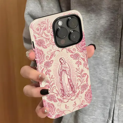 Magnetic Virgin Mary Pattern MagSafe Smartphone Case - Dual-Layer Soft TPU & Hard PC Bumper, Shockproof, Scratch-Resistant, Durable Protector for iPhone 11 12 13 14 15 16 17 18 Pro Max Plus Cellphone Cover Casing