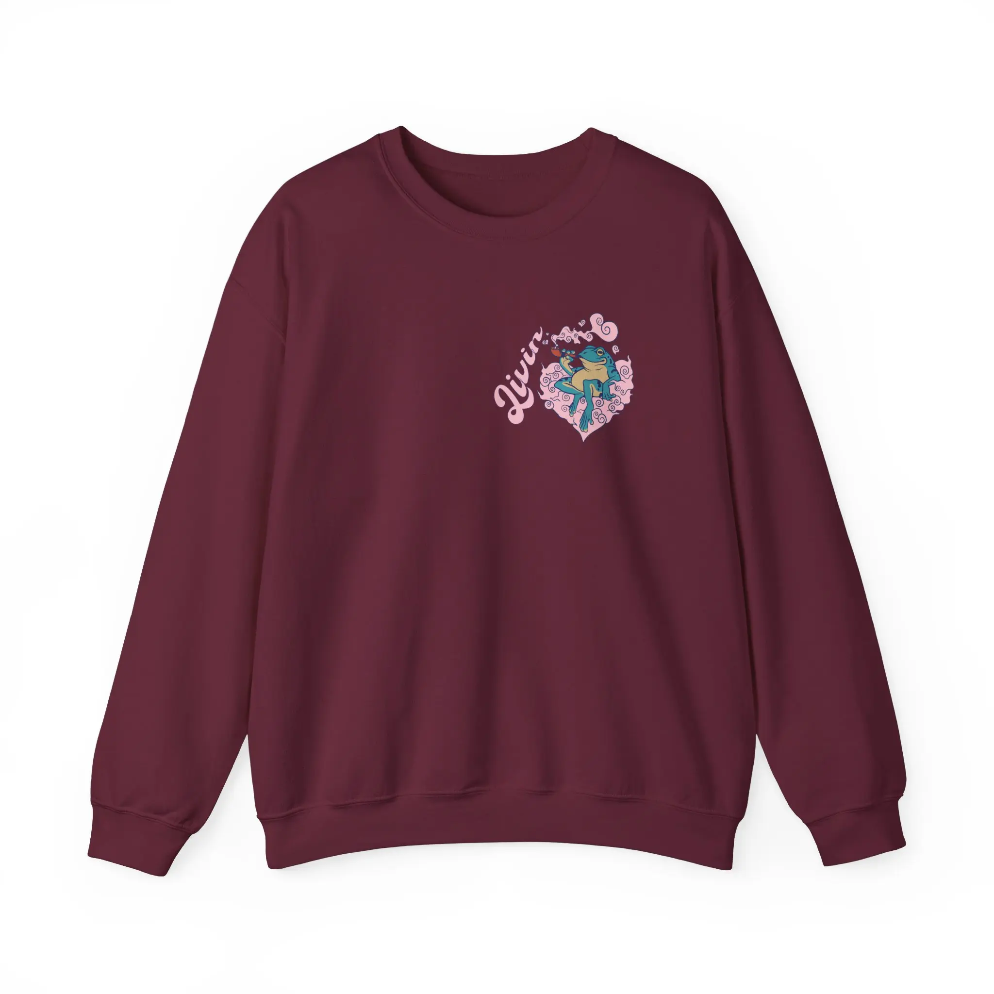 Casual Frog Sweatshirt, Livin' its Best Life, Relaxing on a Fluffy Heart Cloud, Unisex Jumper, Cute Animal Pullover, Lounge Wear, Hipster Style