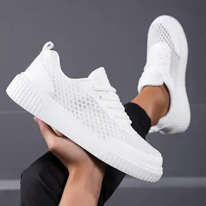 Men's Fashion Sneakers - Unisex Comfortable - Breathable · Anti-Slip Casual Shoes with Soft MD Sole, White Lace-up Low-Top for Streetwear and Outdoor Activities