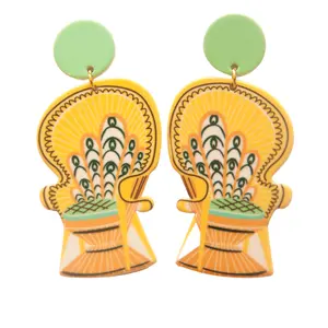 70s Retro Boho Hippie Peacock Chair Earrings