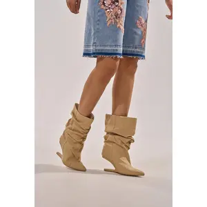 AZALEA WANG SERONA KHAKI INVISIBLE WEDGE BOOTIE