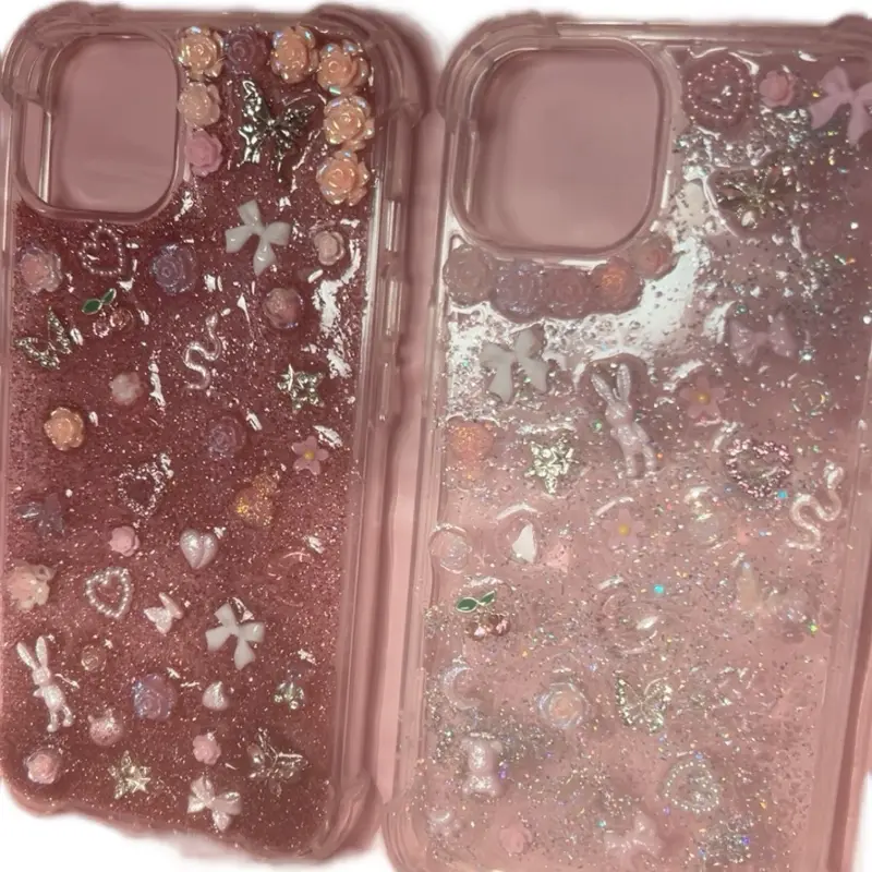 Custom Junk Cases iPhone 14 - Glittery Design with Heart and Bunny Patterns for Unique Protection