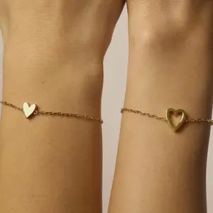 2PCS Polished Hollow Heart Adjustable Bracelets for Couples – Unisex Friendship Jewelry, Daily Wear Gift for Anniversary or Party