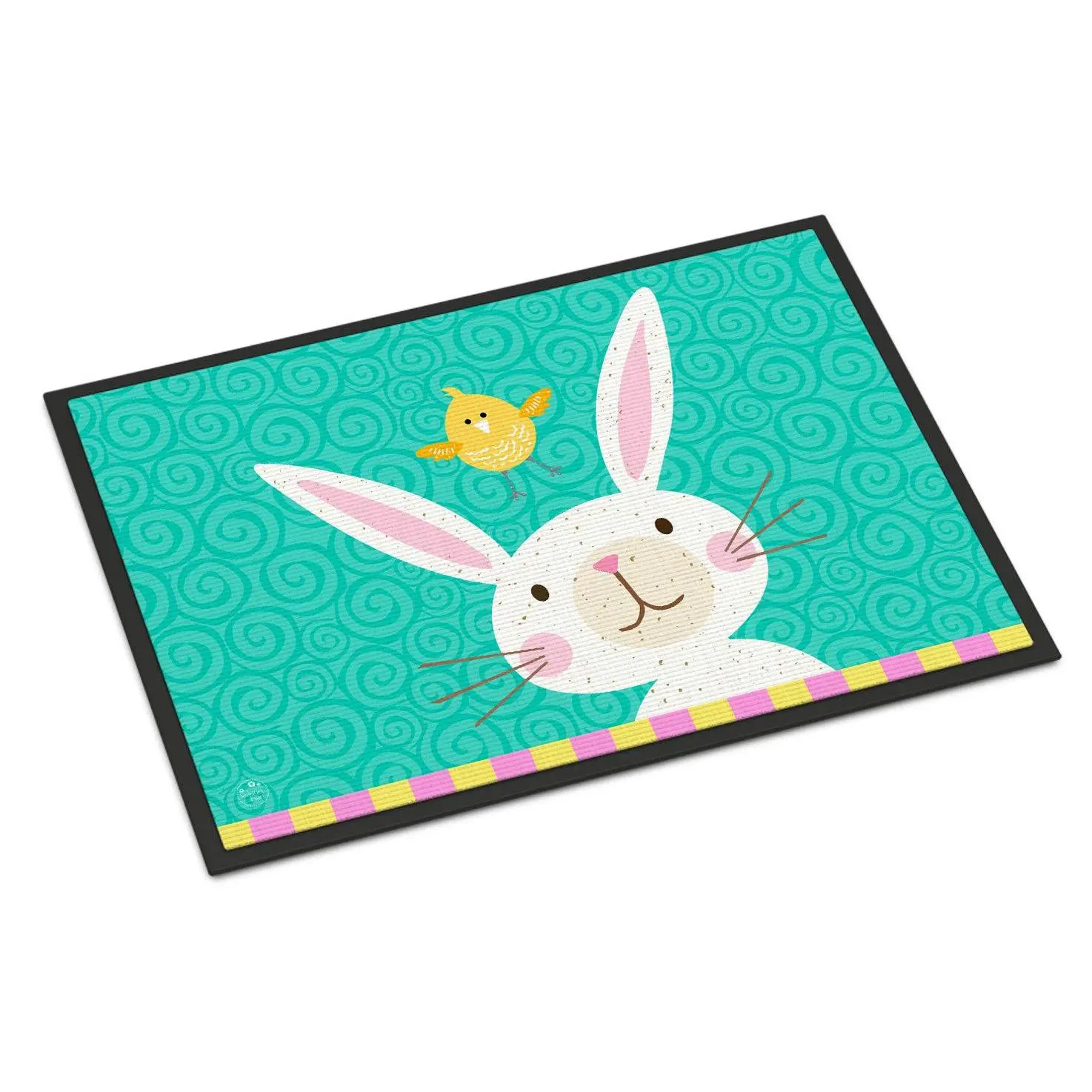 Decorative Rectangle Happy Easter Rabbit Print Artwork Mat, 18x27in Rubber Indoor-Outdoor Household Textile Rug, VHA3032MAT