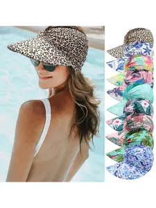 Summer New Women's Printed Sun Hat UV Protection Large Brim Face Covering Outdoor Swimming Empty Top Hat Women's Hat Sunhat