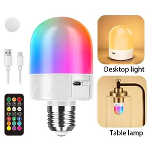 Rechargeable Light Bulb with Remote Control, RGB Color Changing Light Bulb, Dimmable LED Light Bulb for Non-Hardwired Wall Sconces, Pendant Lights