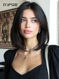 Topshe Lace Front Wig, Lace Frontal Wig, Lace Front Hair, Straight Medium Length, Comfortable Breathable Fiber, Perfect for Daily Wear & Festivals