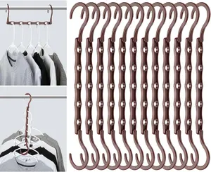 - Space Saving Hangers for Clothes, 12 count, Mahogany Color, Plastic Multi Clothes Hangers Space Saving, 5 Slots, 360 Rotating Hooks