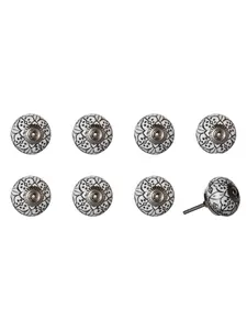 212 MAIN Black & White Hand-Painted Flower Theme Ceramic & Metal Drawer Pull Knobs - Set of 8, 1.5x1.5 in, Traditional Home Decor for Large Appliance Parts & Accessories