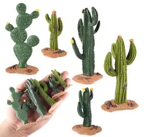 Desert Animal Figurines Set with Model Cactus - Artificial Greenery Plant Fake Cacti - Desert Diorama Project - Great for Sand Table Landscape Scene Accessories Decoration