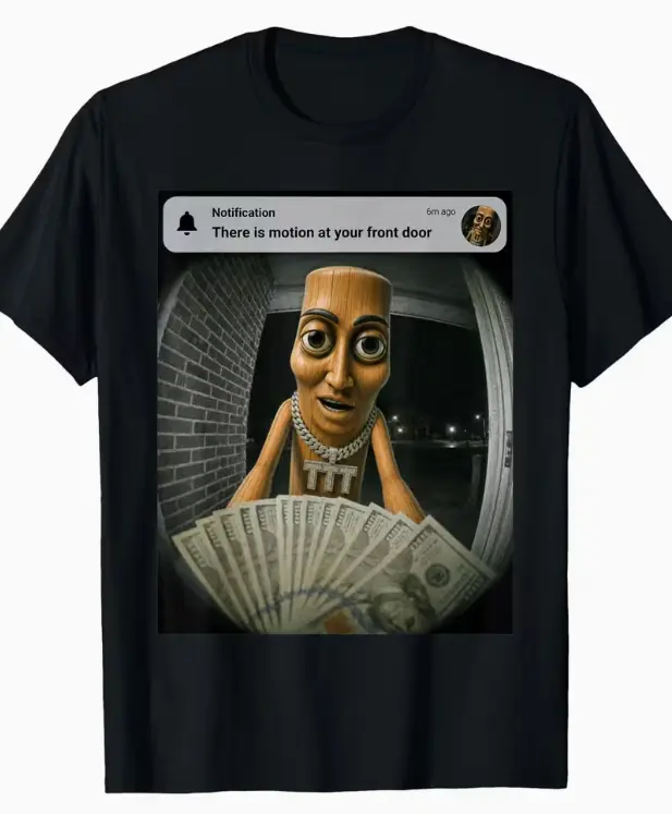 Viral Doorbell Puppet Meme Money Graphic Top Internet Trend Casual Outfit Friends Hangout Soft Cotton Unisex T‑Shirt Trendy Heat Transfer Print Short Sleeve
