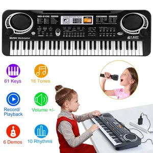 61-Key Portable ABS Plastic Digital Music Keyboard with Microphone, 6 English Demo Songs, 16 Tones, 10 Rhythms, 8 Percussion Instruments, Educational Toy for Beginners & Children, Ideal Gift