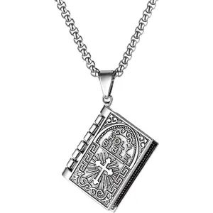 Holy Bible Book Pendant Necklace - Openable Design - Religious Gift for Christian Men and Women - Scripture Verse Jewelry for Faith Memorial