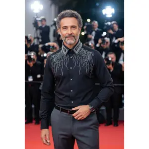 Ginza Rhinestone Long Sleeve Shirt Fabric Menswear Tops Geometric