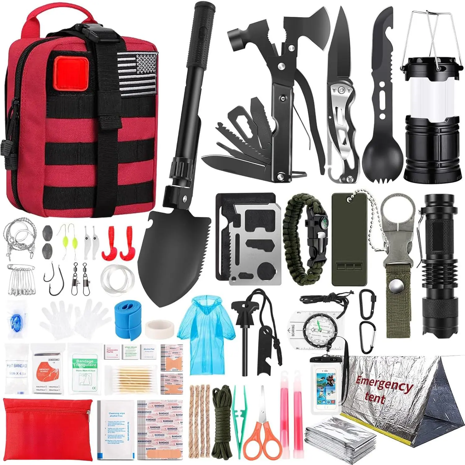 Survival Kit, Gifts for Men Women Teen Boys, 252 pcs Survival Gear and Equipment Mini First Aid Kit for Car Home, Emergency Kit with System for Earthquake, Outdoor Adventure, Car Travel