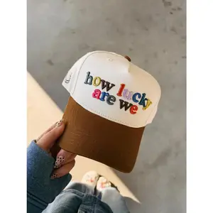 How Lucky Are We Embroidered Cowboy Hat for Women & Men – Vintage Western Trucker Cap, Adjustable Snapback, Comfortable Casual Summer Hat, Country Style Gift for Her Him